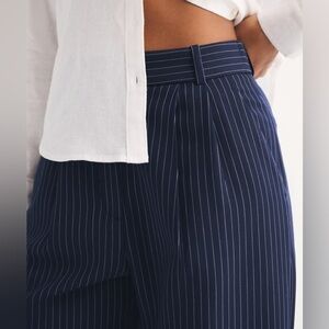 Abercrombie & Fitch Navy Pinstripe Wide-Leg Trousers